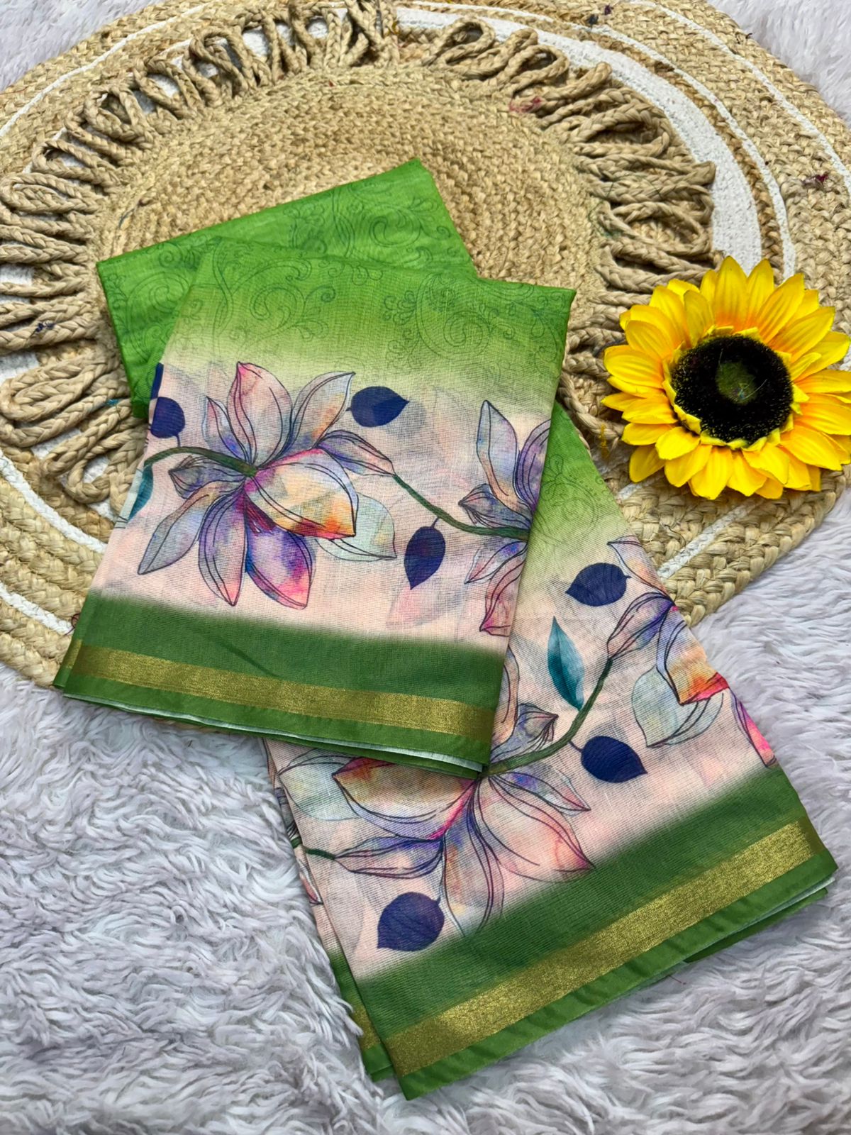 Product Image - Designer Dola Silk Saree with Floral Weave and Contrast Border