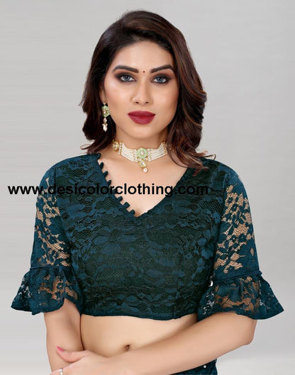 Dark Pine Green Coloured Russel Net Partywear saree