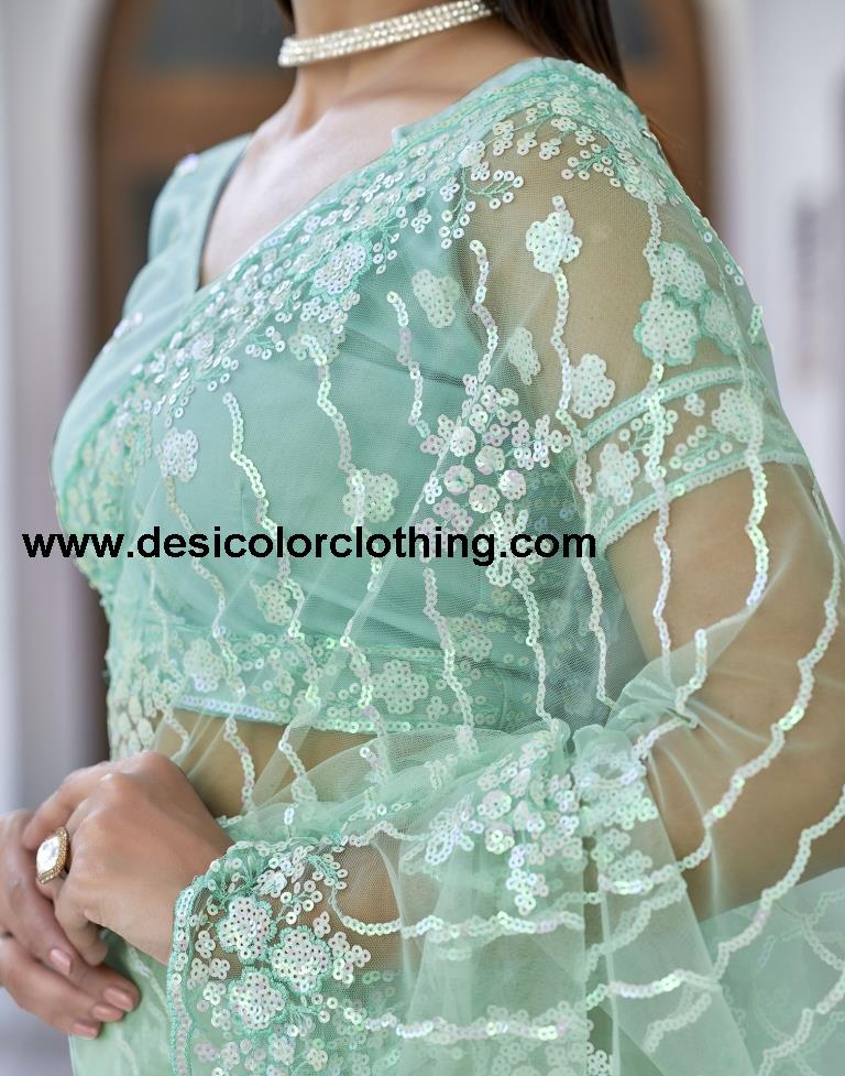 Pista Green  Plain Net Saree