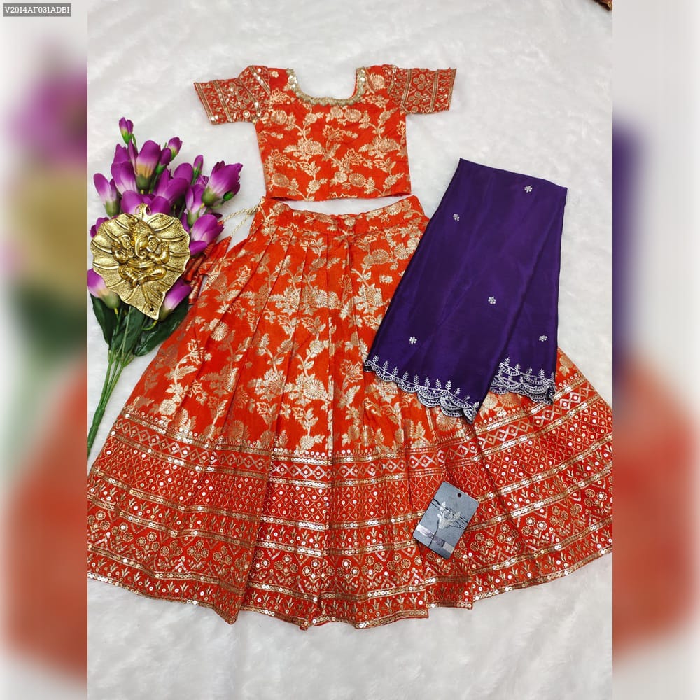 Product Image - Paithani Kids Lehenga – Pure Silk Fabric with Zari Weaving
