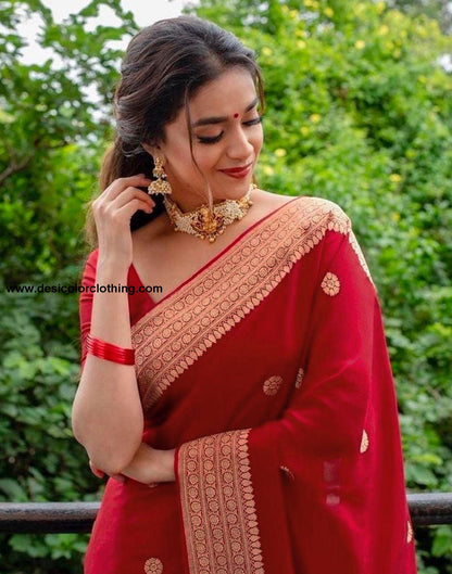 Red Jacquard Silk Saree
