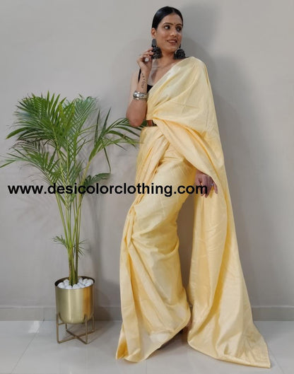 Cream Plain Silk Pre-draped Saree