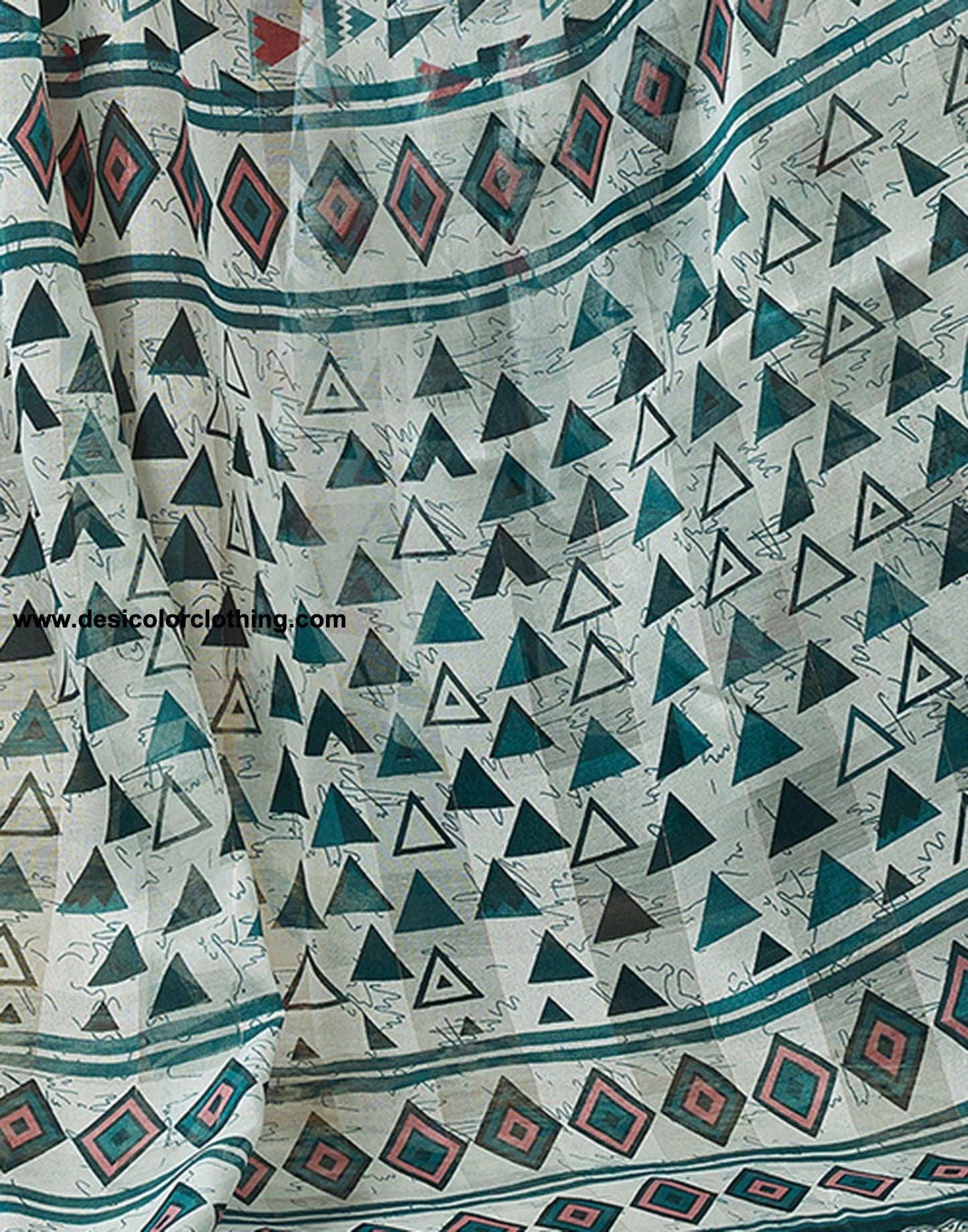 White Printed Cotton Saree