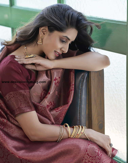 Peach Banarasi Silk Woven Saree