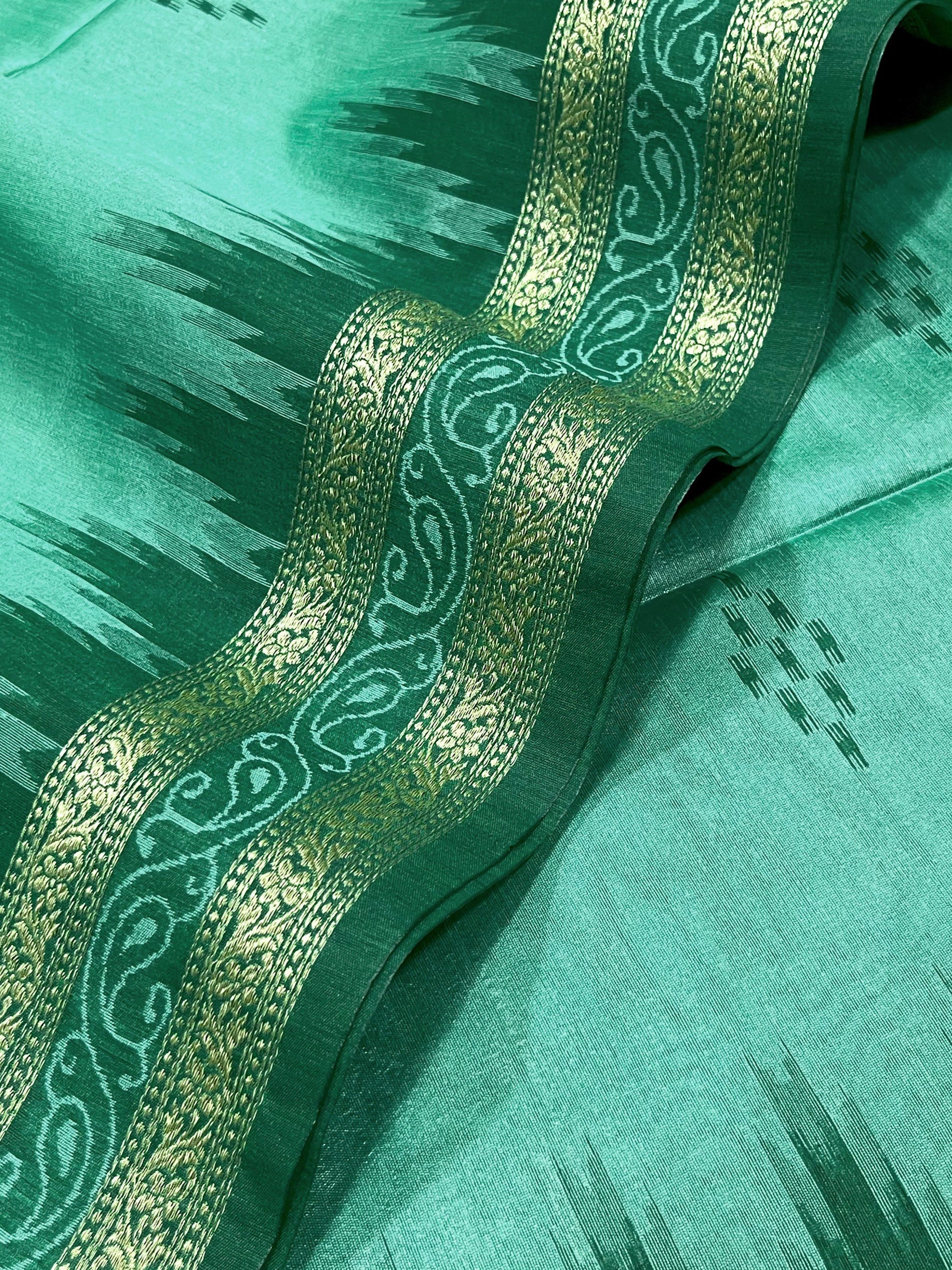 Product Image - Traditional Ikkat Temple Border Saree | Soft Tussar Silk