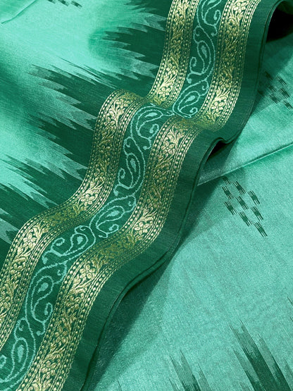 Product Image - Traditional Ikkat Temple Border Saree | Soft Tussar Silk