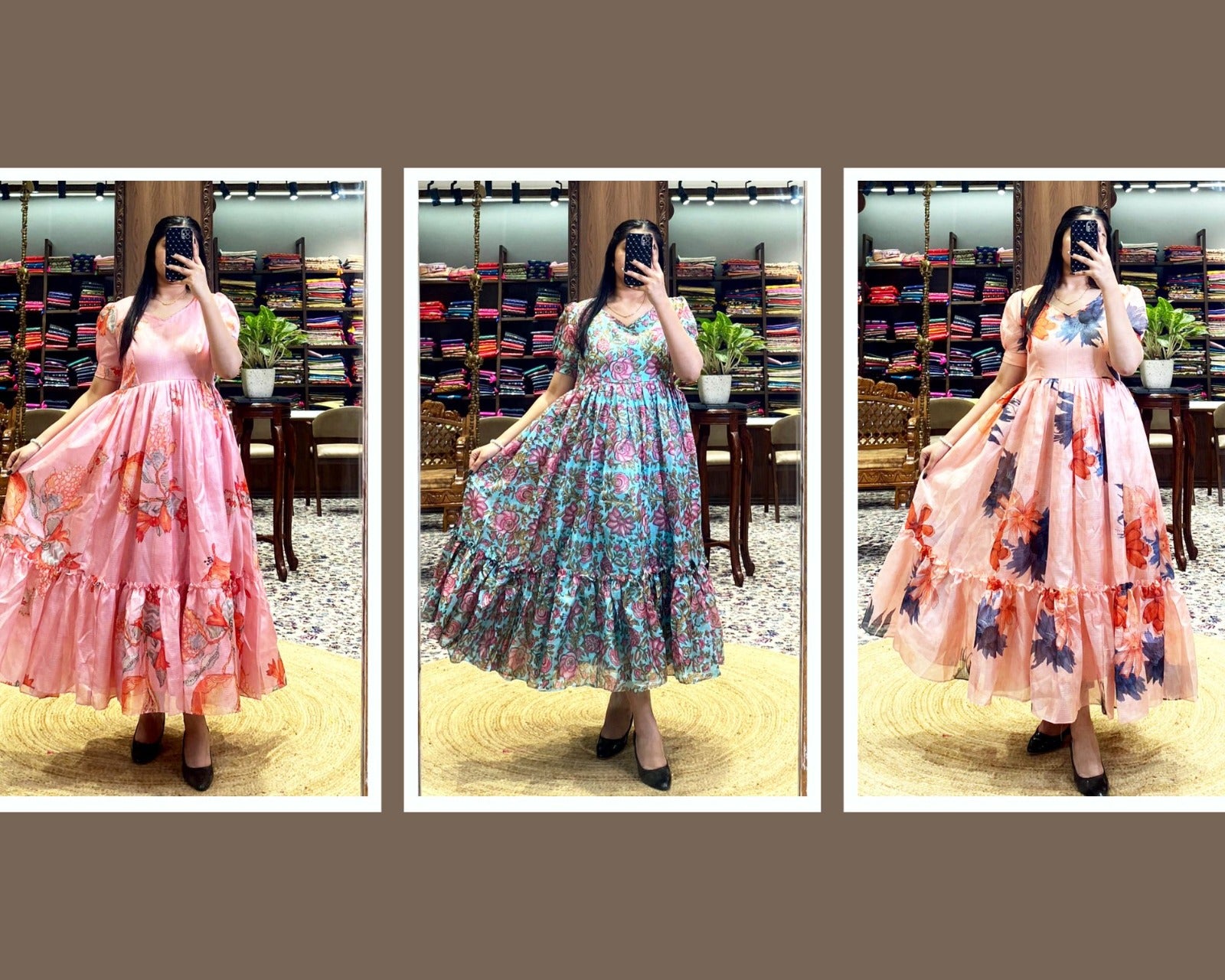 Product Image - Elegant Floral Midi Dress in Kota Fabric | Perfect Festive & Party Wear
