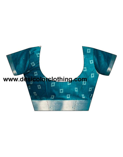 Teal Blue Silk Printed  Saree