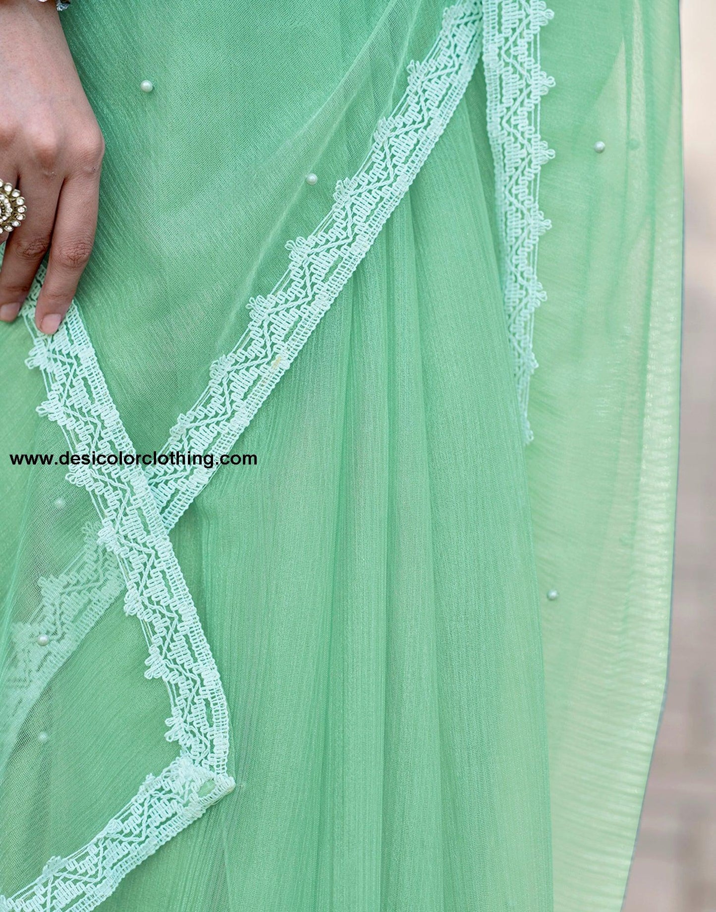 Pista Green Net Plain Saree