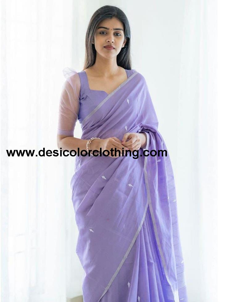 Lavender Cotton Weaving Saree