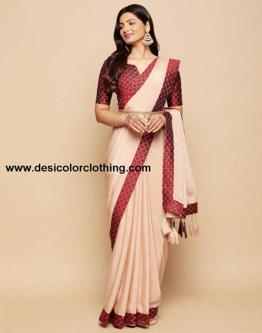 Beige Banarasi Chiffon Saree