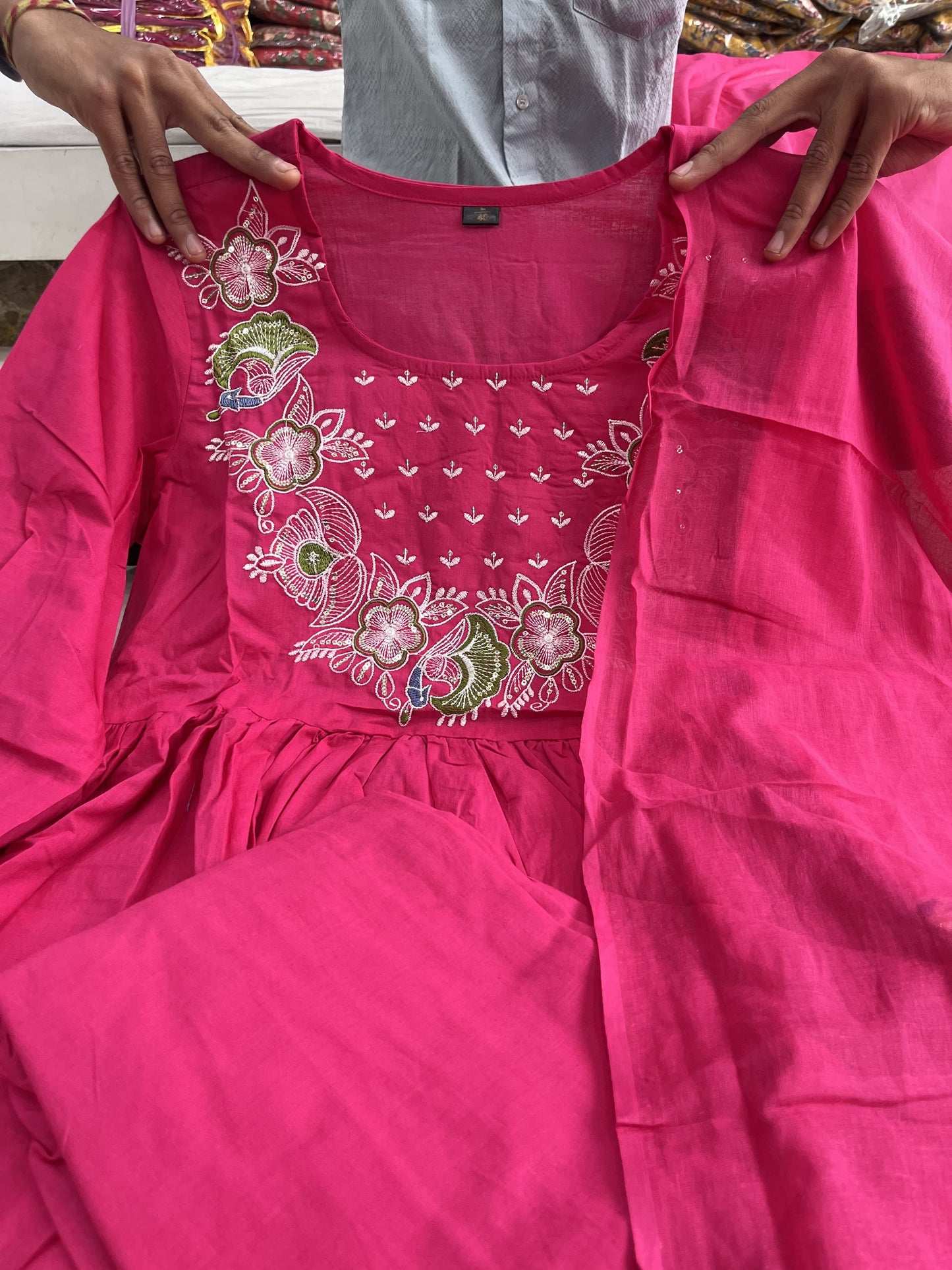 Product Image - Designer Cotton Anarkali Suit Set with Embroidered Dupatta - Festive & Wedding Wear