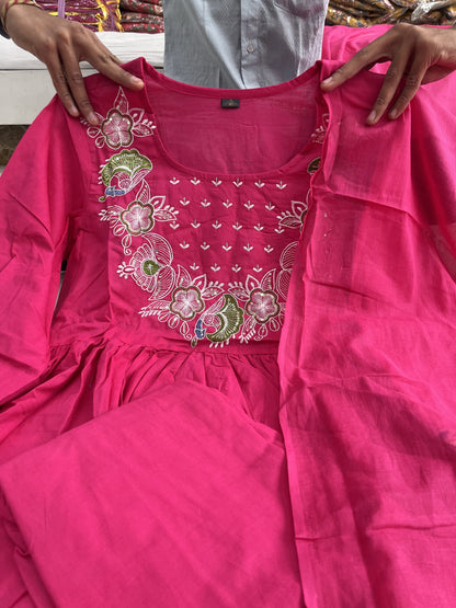Product Image - Designer Cotton Anarkali Suit Set with Embroidered Dupatta - Festive & Wedding Wear