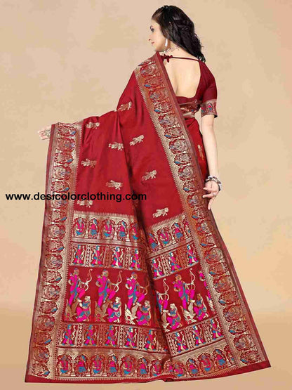 Red Silk Plain Saree