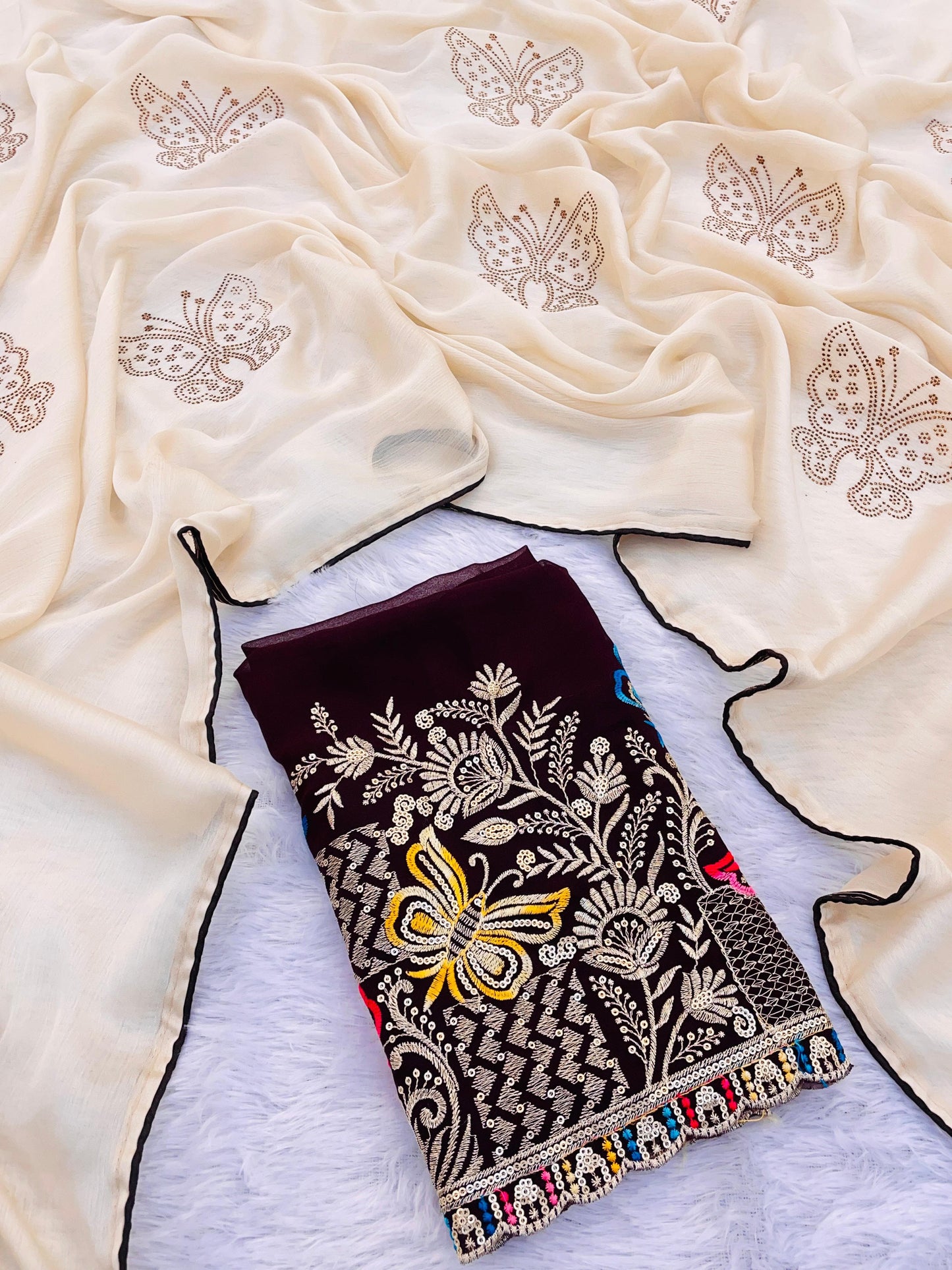 Product Image - Elegant Butterfly Designer Saree | Pure Chiffon with Handwork & Embroidery