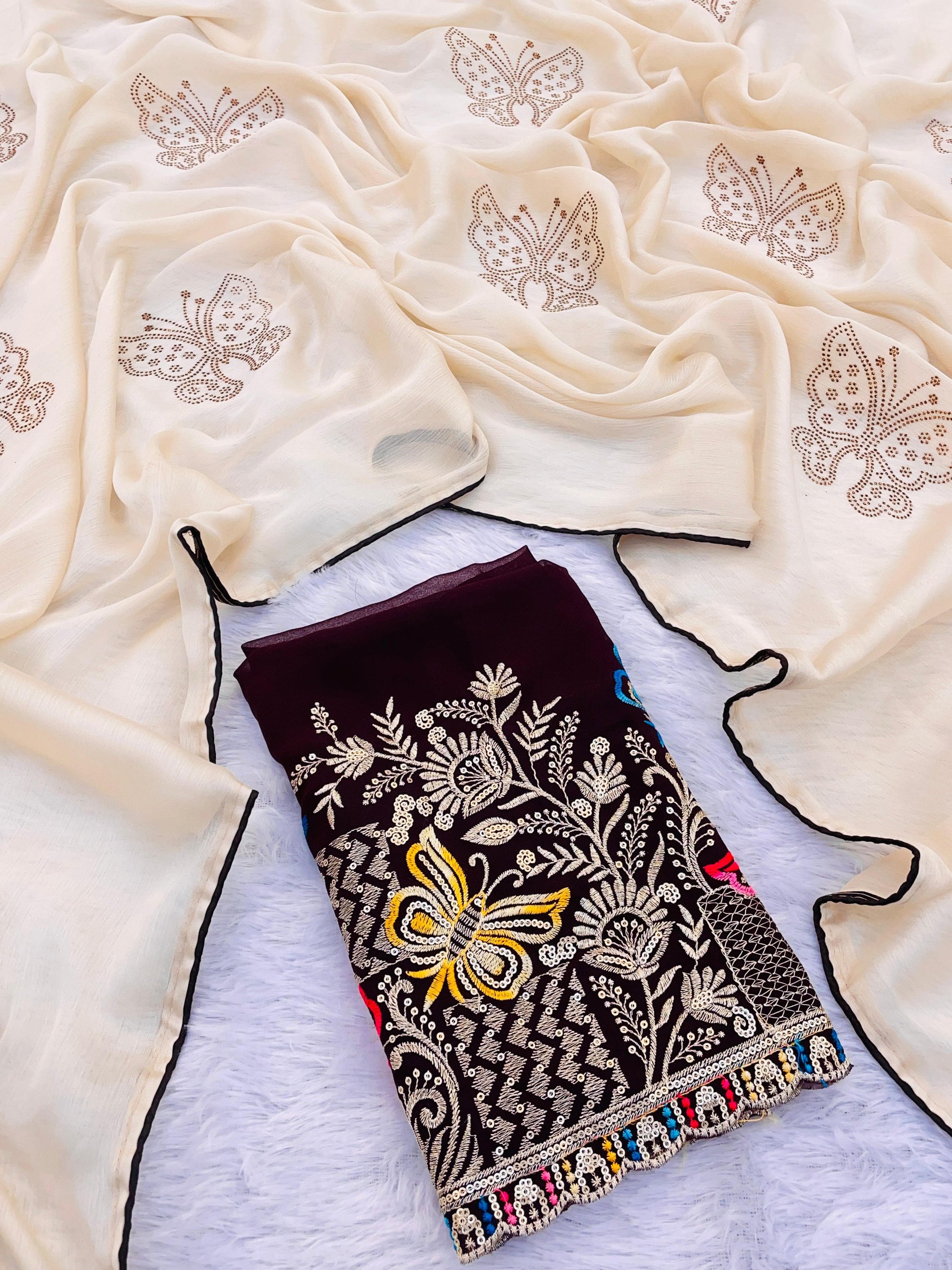 Product Image - Elegant Butterfly Designer Saree | Pure Chiffon with Handwork & Embroidery