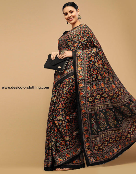 Black Printed Silk Saree