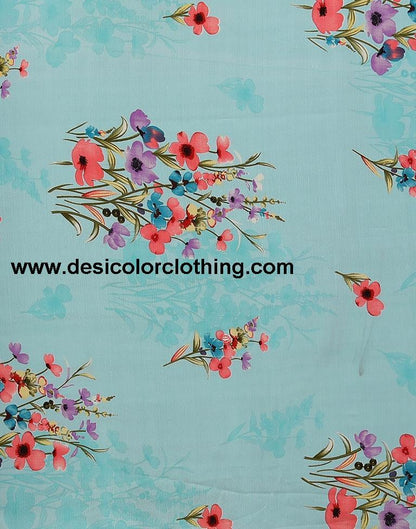 Sky Blue Georgette Printed Saree