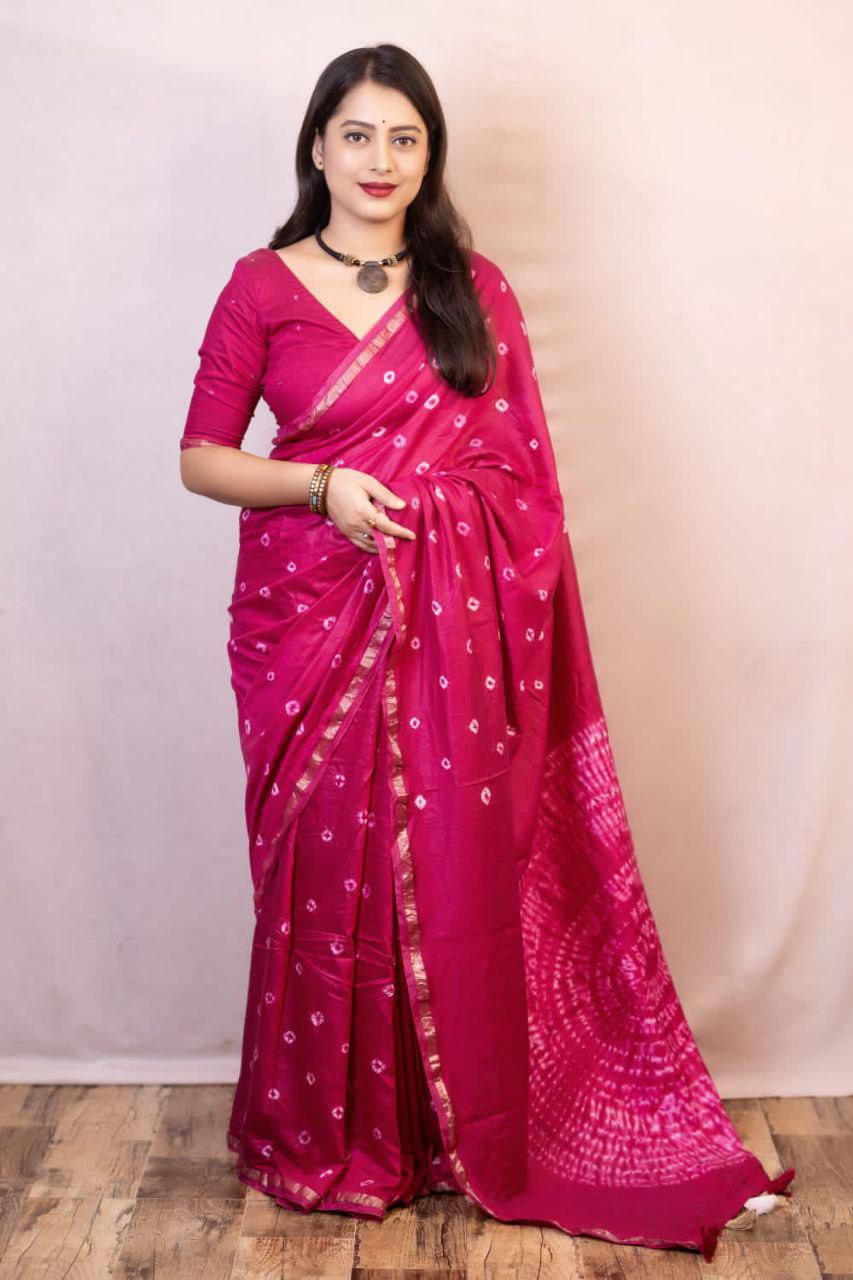 Product Image - Exquisite Pure Chanderi Hand Tie-Dye Bandhani Saree
