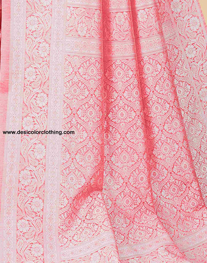 Pink Cotton Plain Saree
