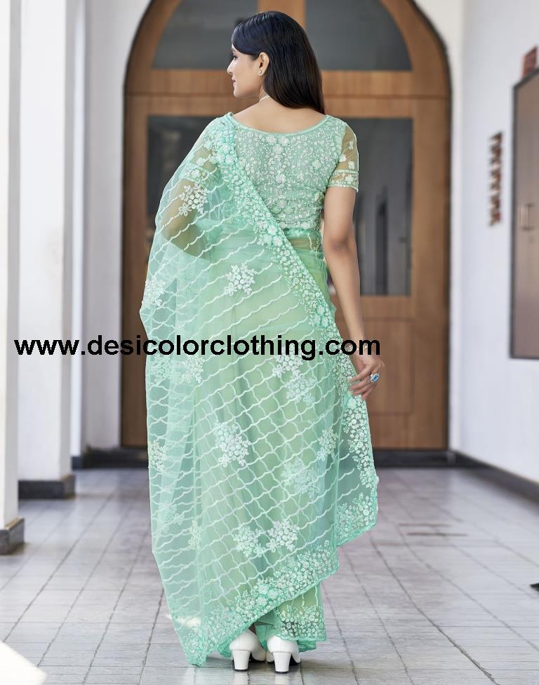 Pista Green  Plain Net Saree