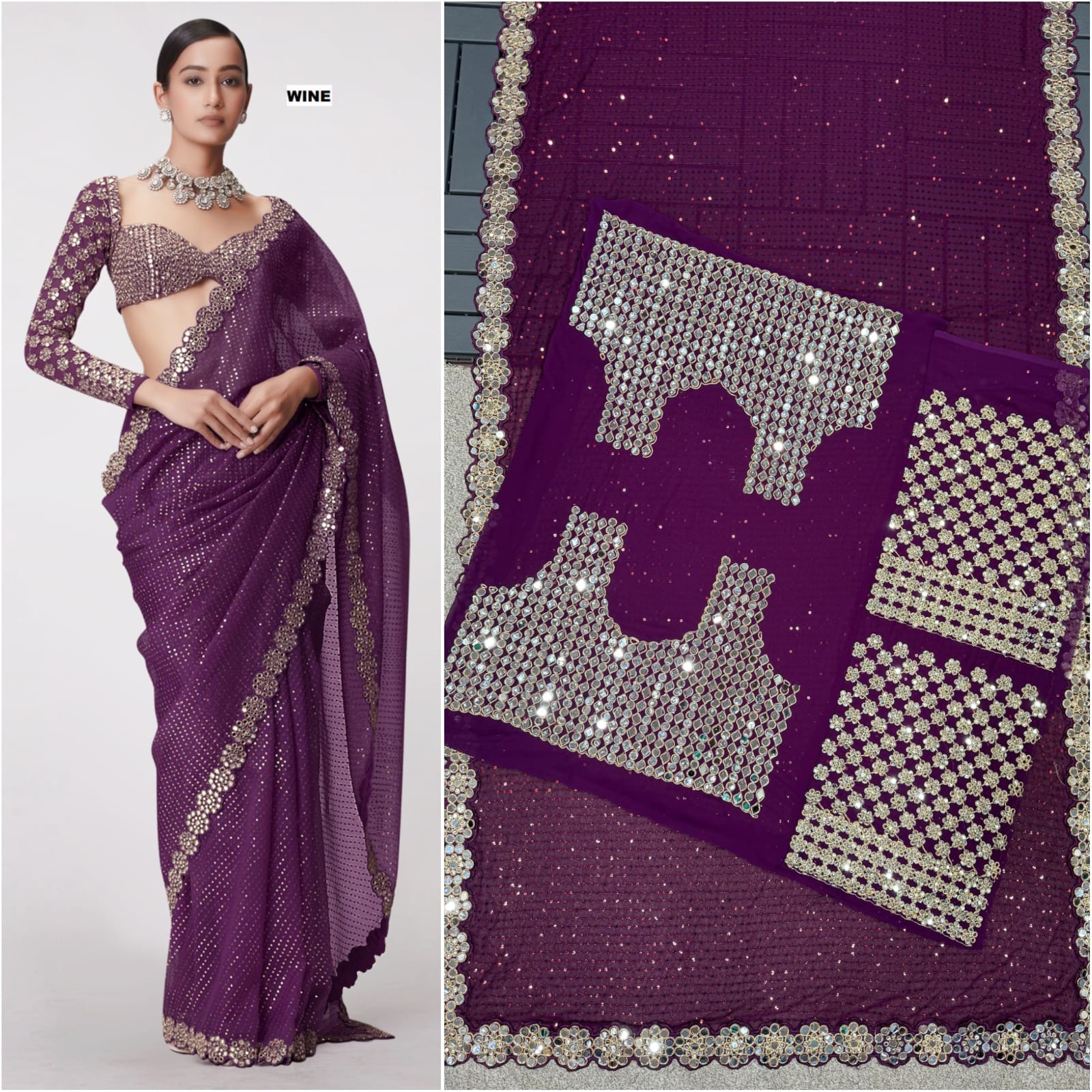Product Image - Designer Georgette Saree with Mirror Work - Wedding & Festive Wear