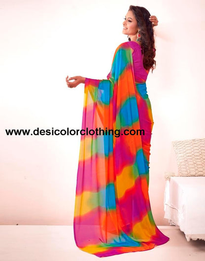 Pink Georgette Printed Saree