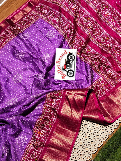 Product Image - Designer Dola Silk Saree with Floral Design & Contrast Border