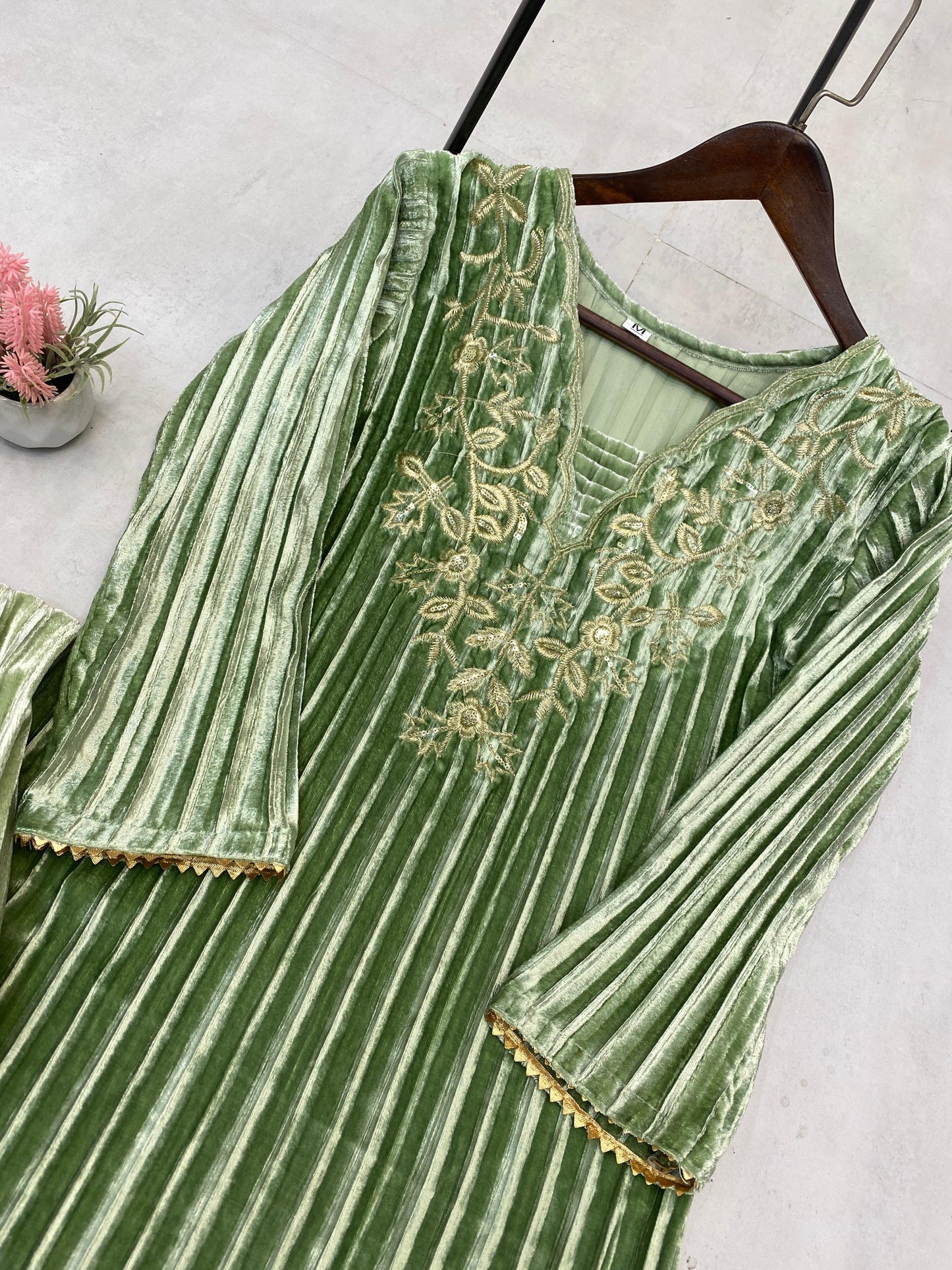 Product Image - Designer Blooming Velvet Embroidery Work Suit with Pant