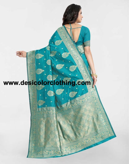 Turquoise Jacquard Banarasi Silk Saree