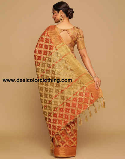 Orange Coloured Banarasi Cotton Silk Saree