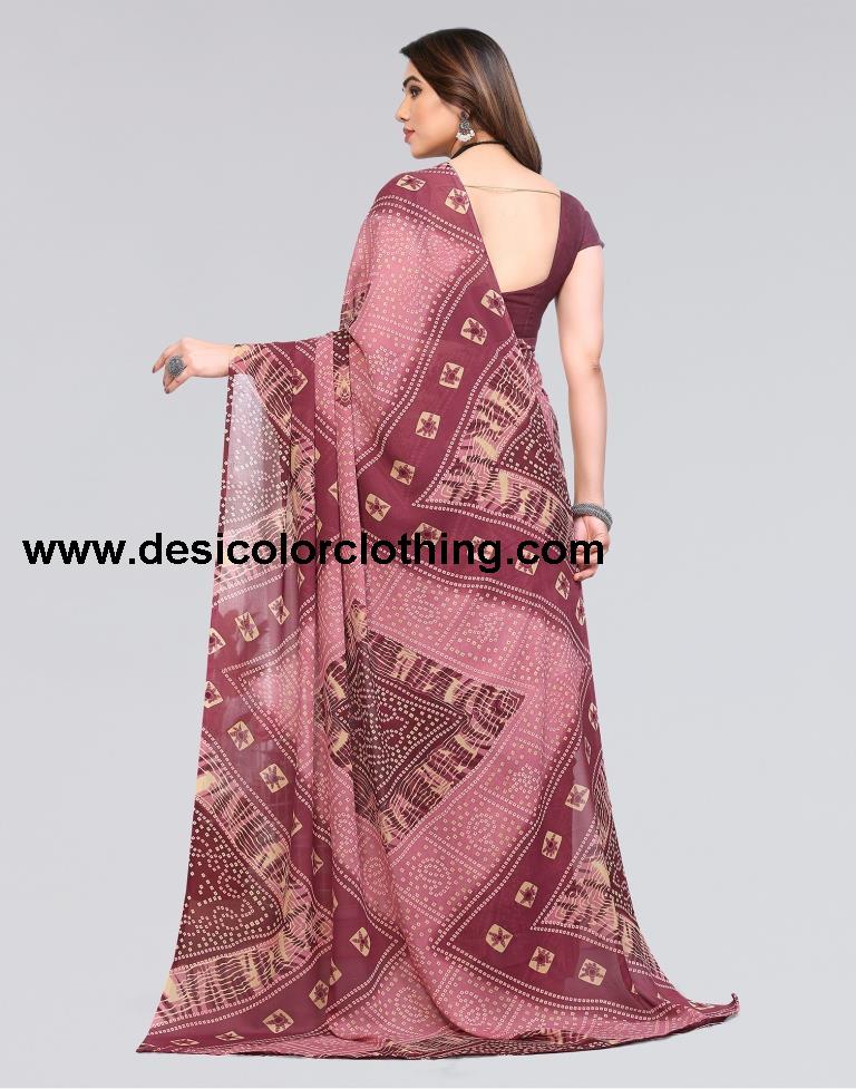 Dusty Pink Bandhani Georgette Saree