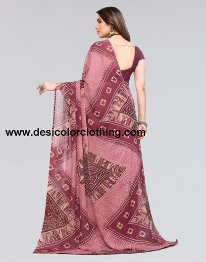 Dusty Pink Bandhani Georgette Saree