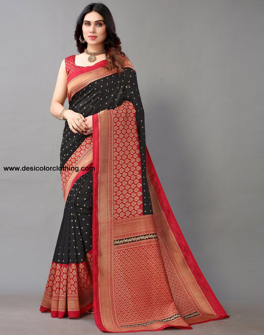 Black And Beige Silk Saree