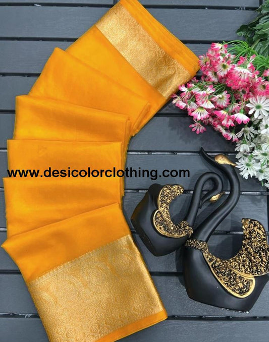 Turmeric Yellow Organza Plain Saree