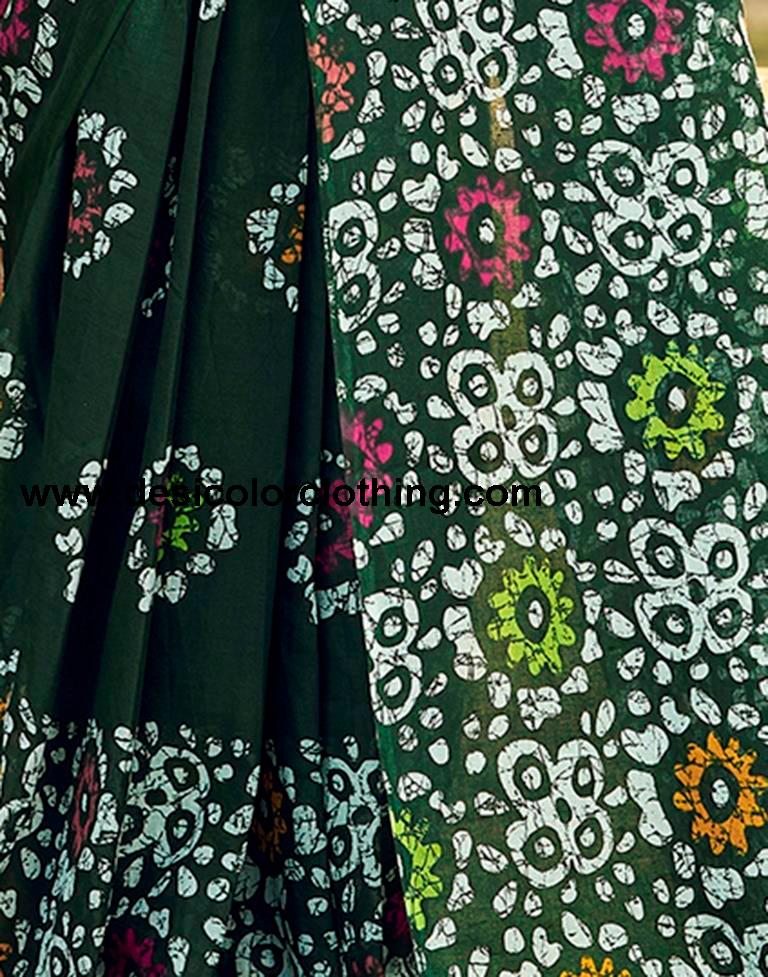 Bottle Green Cotton Printed Ready To Wear