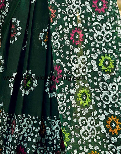 Bottle Green Cotton Printed Ready To Wear