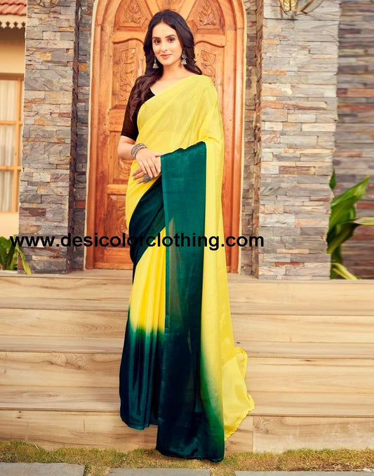 Yellow Chiffon Plain Ready To Wear