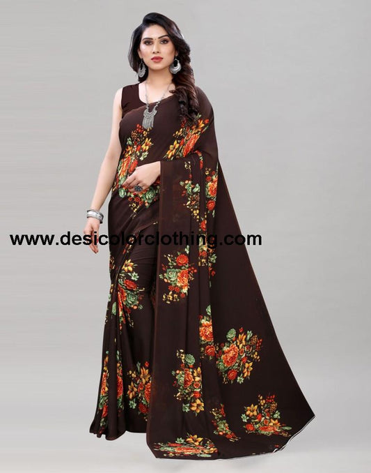 Outstanding Brown Printed Saree | 1955S345