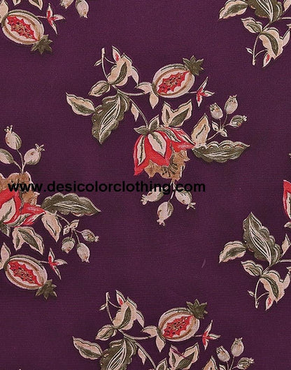 Wine Georgette Floral Printed Saree