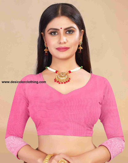 Pink Cotton Plain Saree