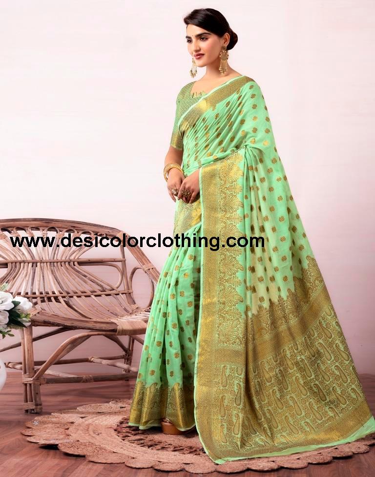 Pista Green Silk Plain Saree