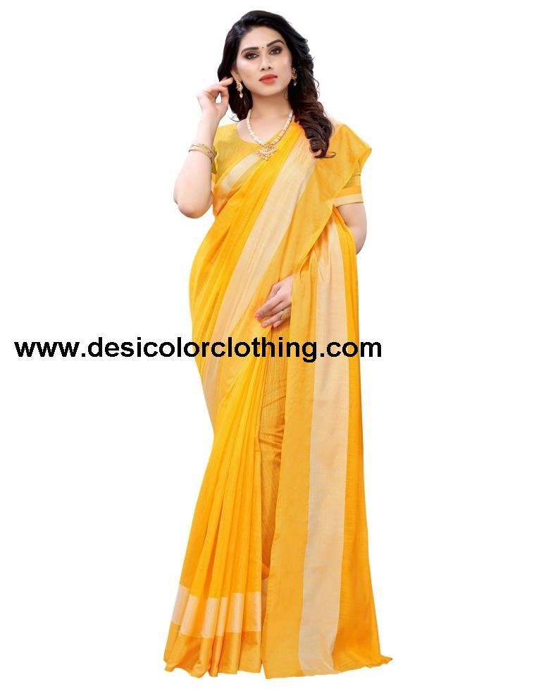 Yellow Coloured Poly Cotton Self Woven Casual saree