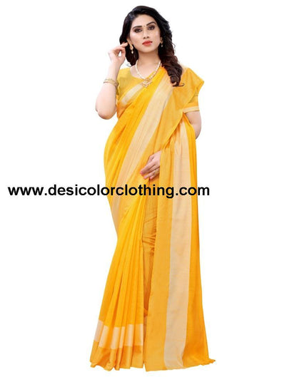 Yellow Coloured Poly Cotton Self Woven Casual saree