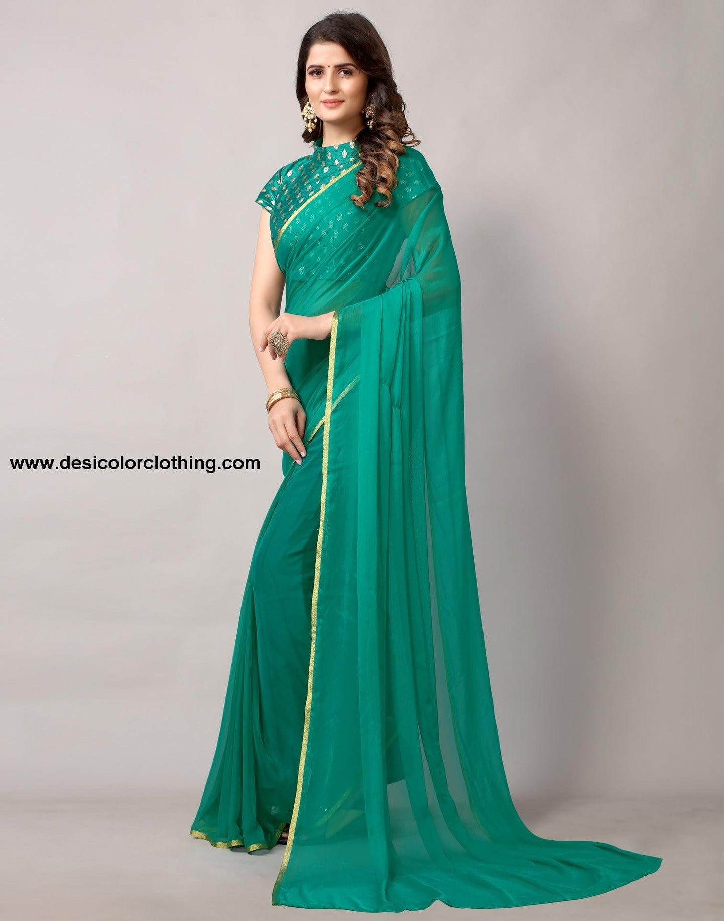 Rama Green Chiffon Saree