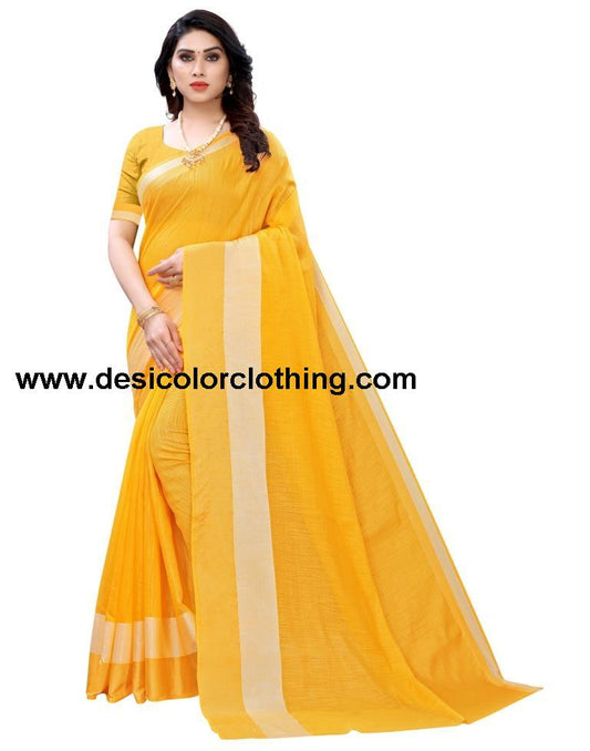 Yellow Coloured Poly Cotton Self Woven Casual saree