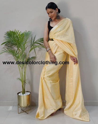 Cream Plain Silk Pre-draped Saree