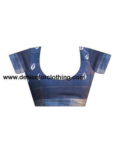 Dark Blue Cotton Printed Saree
