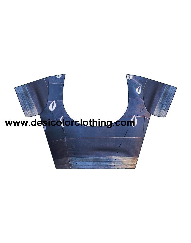 Dark Blue Cotton Printed Saree
