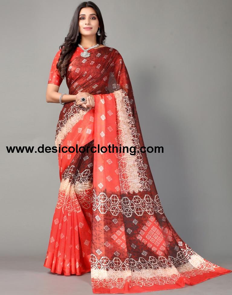 Brown Cotton Saree